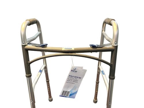 WALK WITH ME Folding Aluminum 2 Button Walker w/5"Wheels Cs4