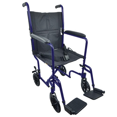 Complete Medical Wheelchairs & Accessories ROLL WITH ME 19" Aluminum Transport Wheelchair, Blue