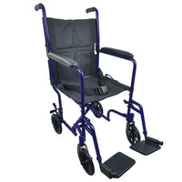 Complete Medical Wheelchairs & Accessories ROLL WITH ME 19" Aluminum Transport Wheelchair, Blue