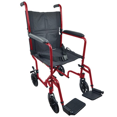 Complete Medical Wheelchairs & Accessories ROLL WITH ME 19" Aluminum Transport Wheelchair, Red