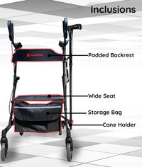 Bangeran Rollators & Walkers BreezeStride Folding Upright Rollator Walker Durable Foldable Up Right Rolling Walker with Seat
