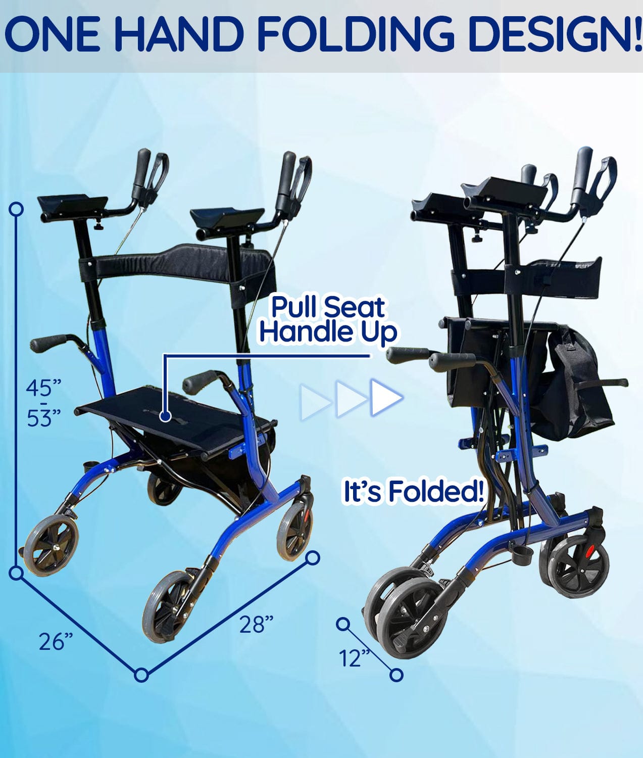 Bangeran Rollators & Walkers BreezeStride Folding Upright Rollator Walker Durable Foldable Up Right Rolling Walker with Seat