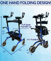 Bangeran Rollators & Walkers BreezeStride Folding Upright Rollator Walker Durable Foldable Up Right Rolling Walker with Seat