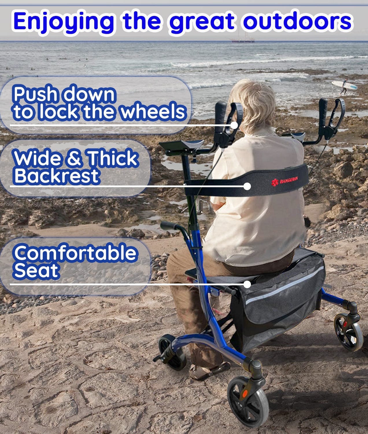 Bangeran Rollators & Walkers BreezeStride Folding Upright Rollator Walker Durable Foldable Up Right Rolling Walker with Seat