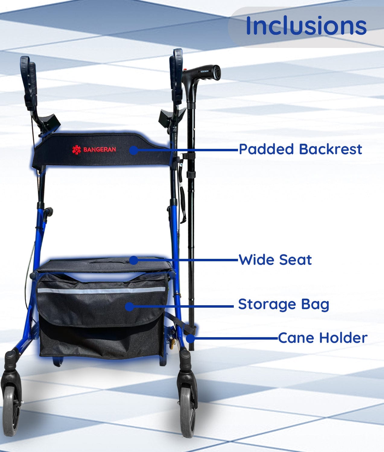 Bangeran Rollators & Walkers BreezeStride Folding Upright Rollator Walker Durable Foldable Up Right Rolling Walker with Seat