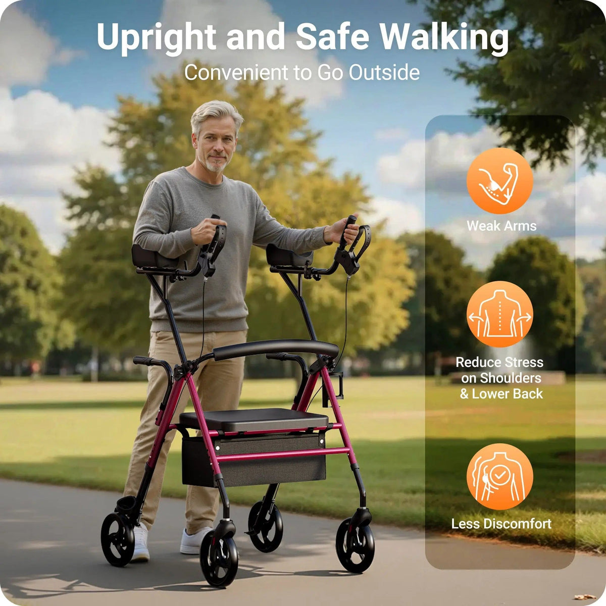 Fold & Travel Mobility accessibility equipment Dual-Use Upright Rollator Walker with Seat C1334A