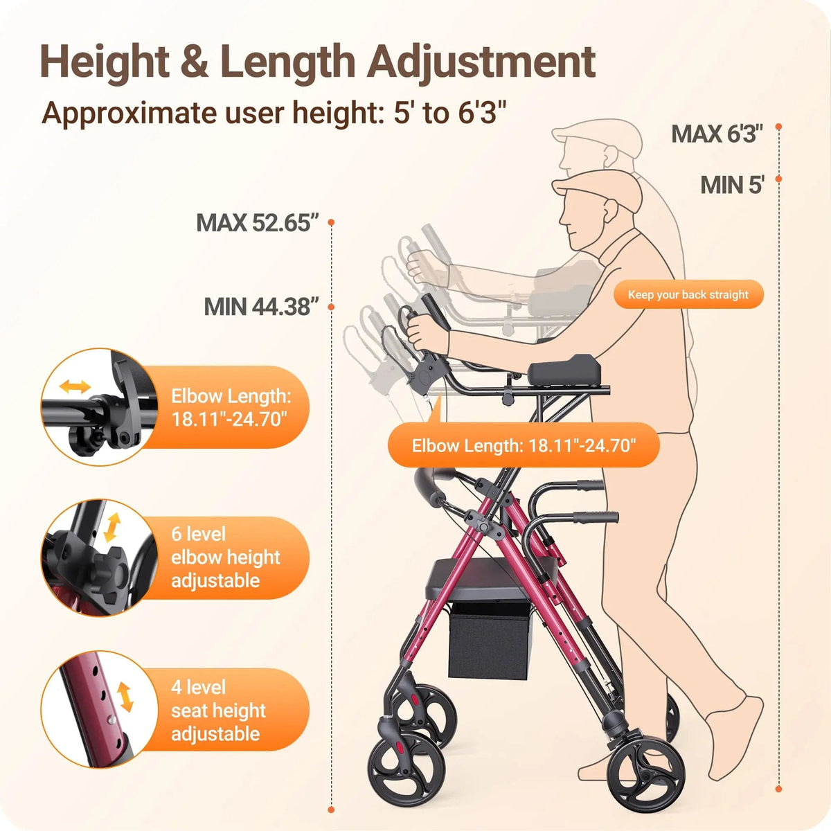 Fold & Travel Mobility accessibility equipment Dual-Use Upright Rollator Walker with Seat C1334A