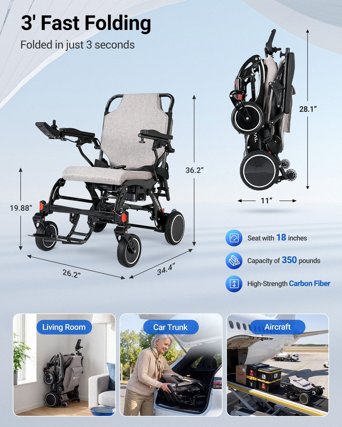 Fold & Travel Mobility accessibility equipment Wireless Charging and LCD Display Electric Wheelchair DC01