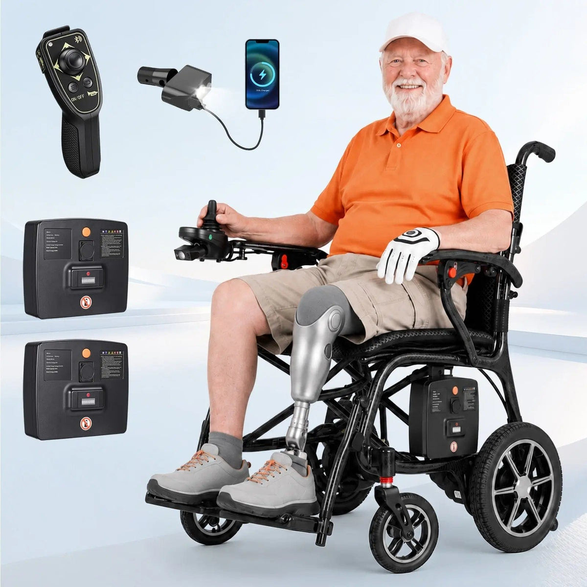 Fold & Travel Mobility accessibility equipment Ultra Lightweight Carbon Fiber Electric Wheelchair with Caregiver Remote Control