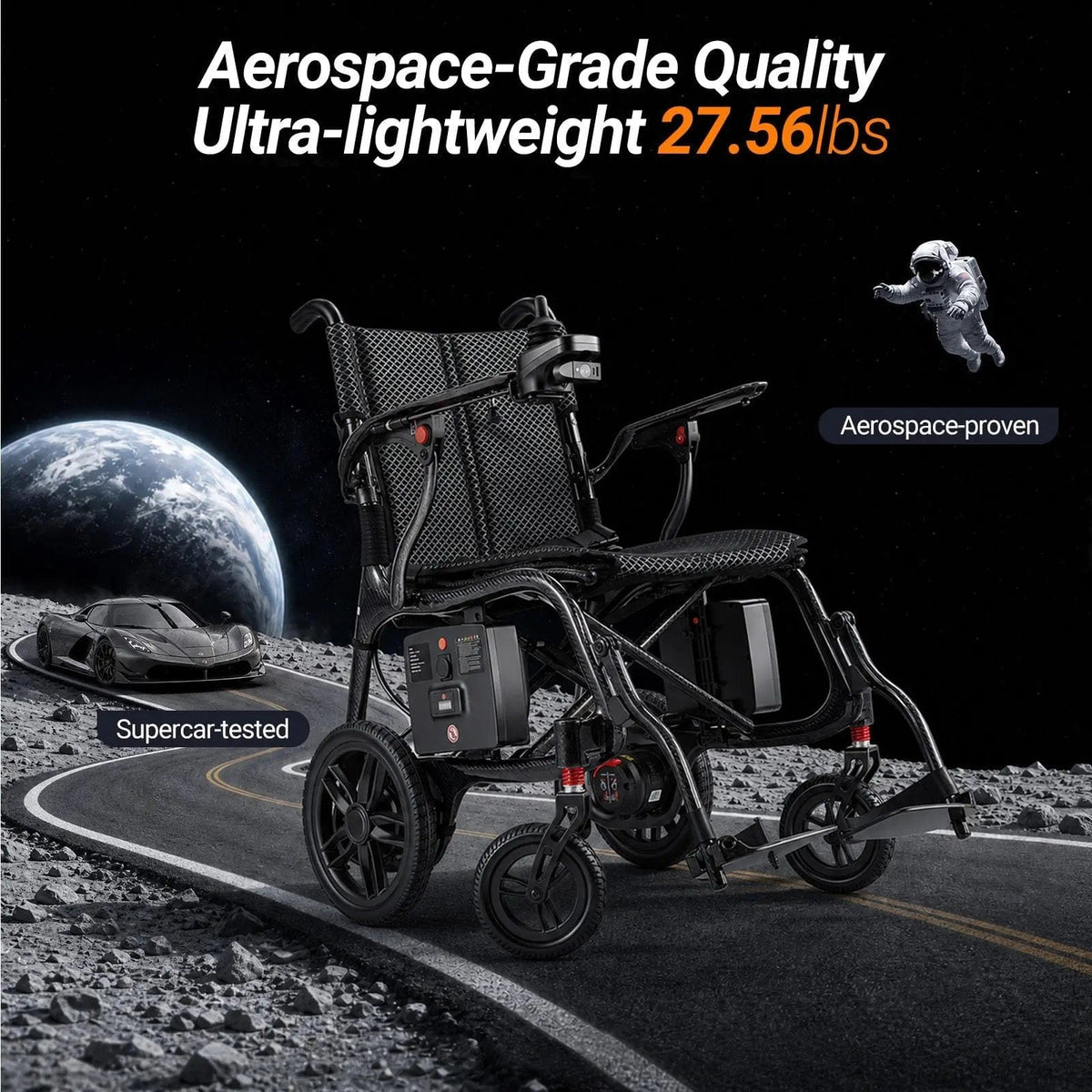 Fold & Travel Mobility accessibility equipment Ultra Lightweight Carbon Fiber Electric Wheelchair with Caregiver Remote Control