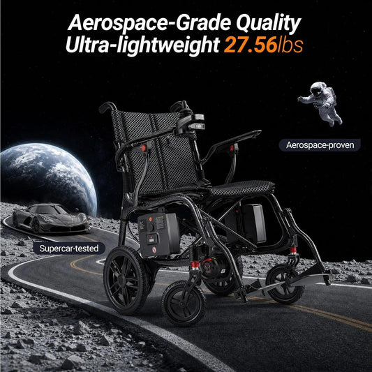 Fold & Travel Mobility accessibility equipment Ultra Lightweight Carbon Fiber Electric Wheelchair with Caregiver Remote Control