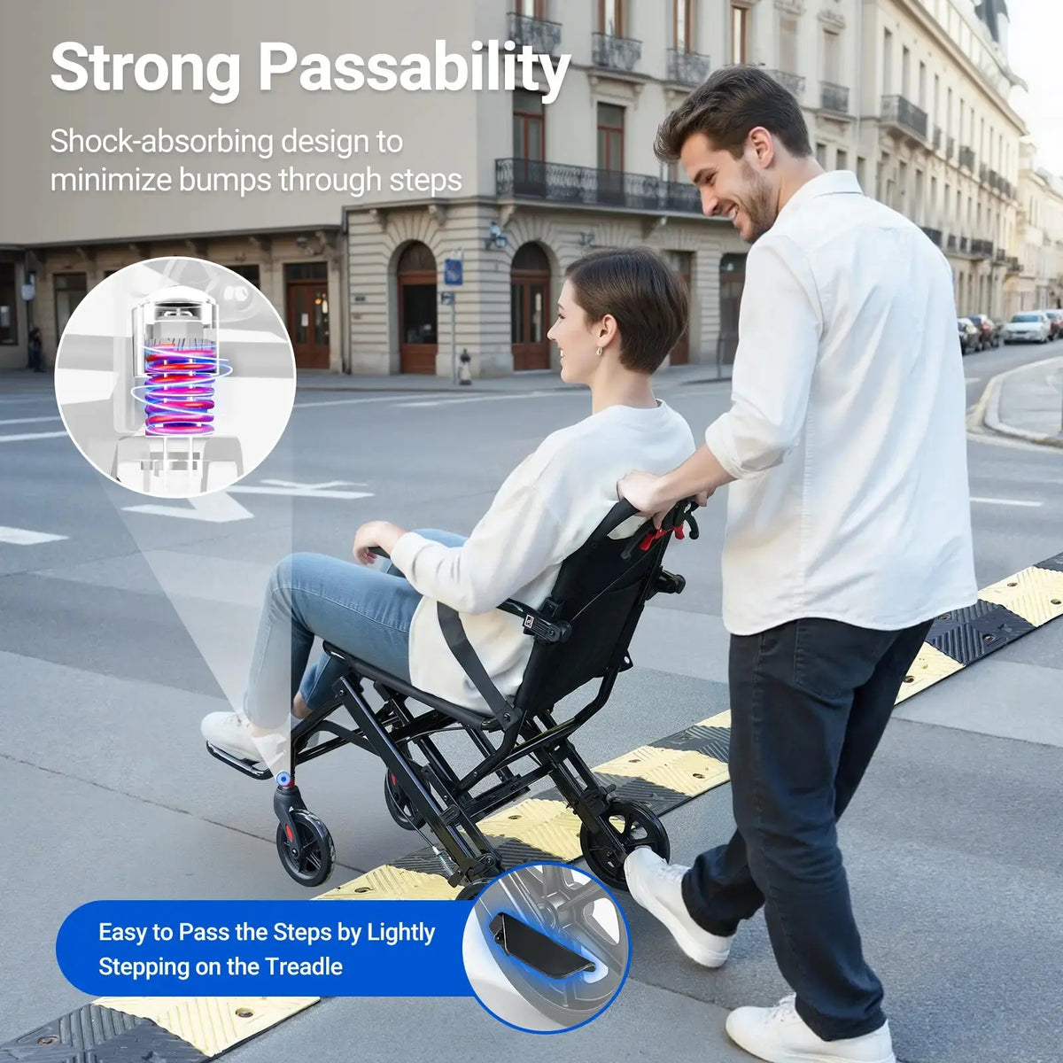 Fold & Travel Mobility accessibility equipment Ultra Lightweight Transport Wheelchair for Adults with Telescopic Handle DH01413