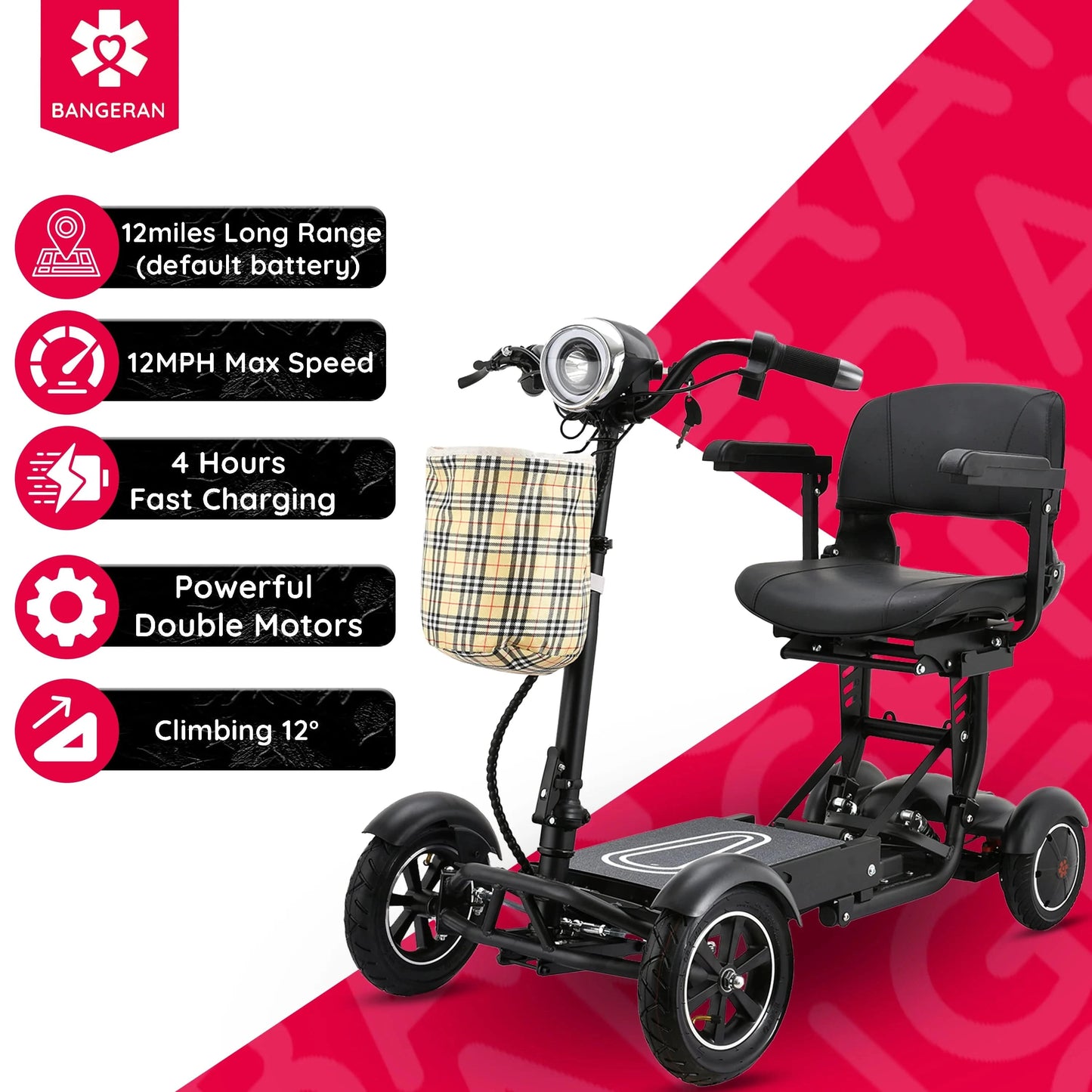 Fold & Travel Mobility Mobility Scooter Scooter Cruiser City Medical Mobility Big Seat Red