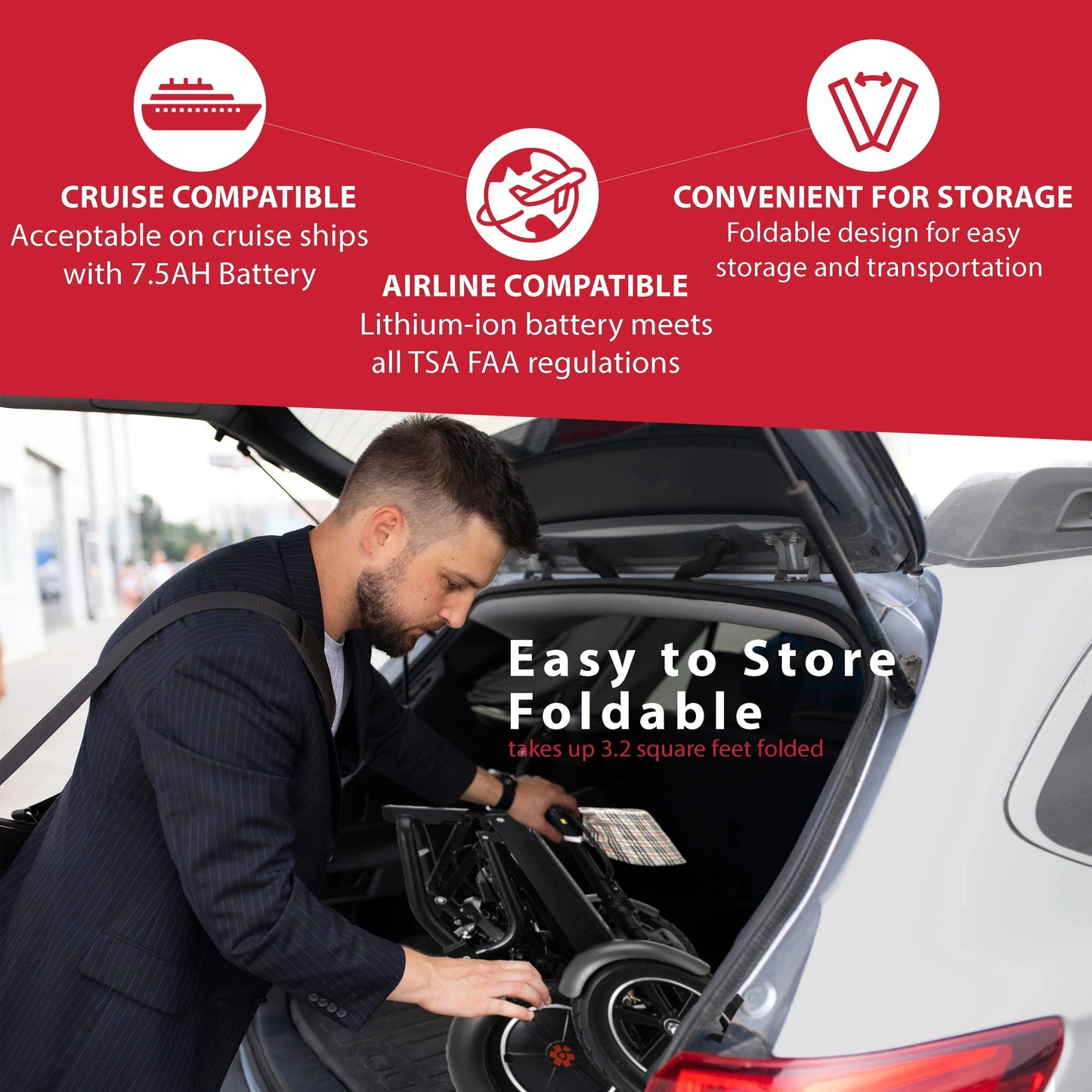 Fold & Travel Mobility Mobility Scooter Scooter Cruiser City Medical Mobility Big Seat Red