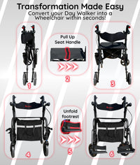 Bangeran Rollators & Walkers Day Walker Folding Rollator Walker Manual Wheelchair 3 in 1 Durable Foldable Rolling Walker with Seat
