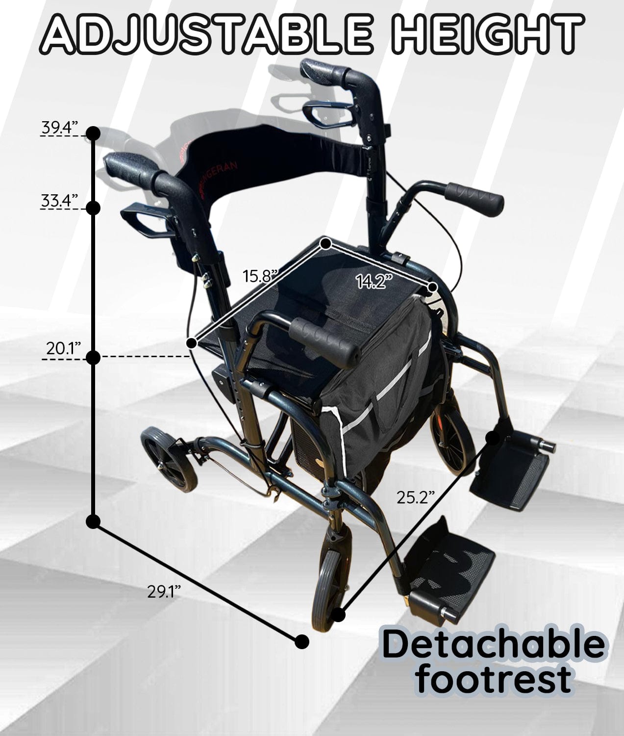 Bangeran Rollators & Walkers Day Walker Folding Rollator Walker Manual Wheelchair 3 in 1 Durable Foldable Rolling Walker with Seat