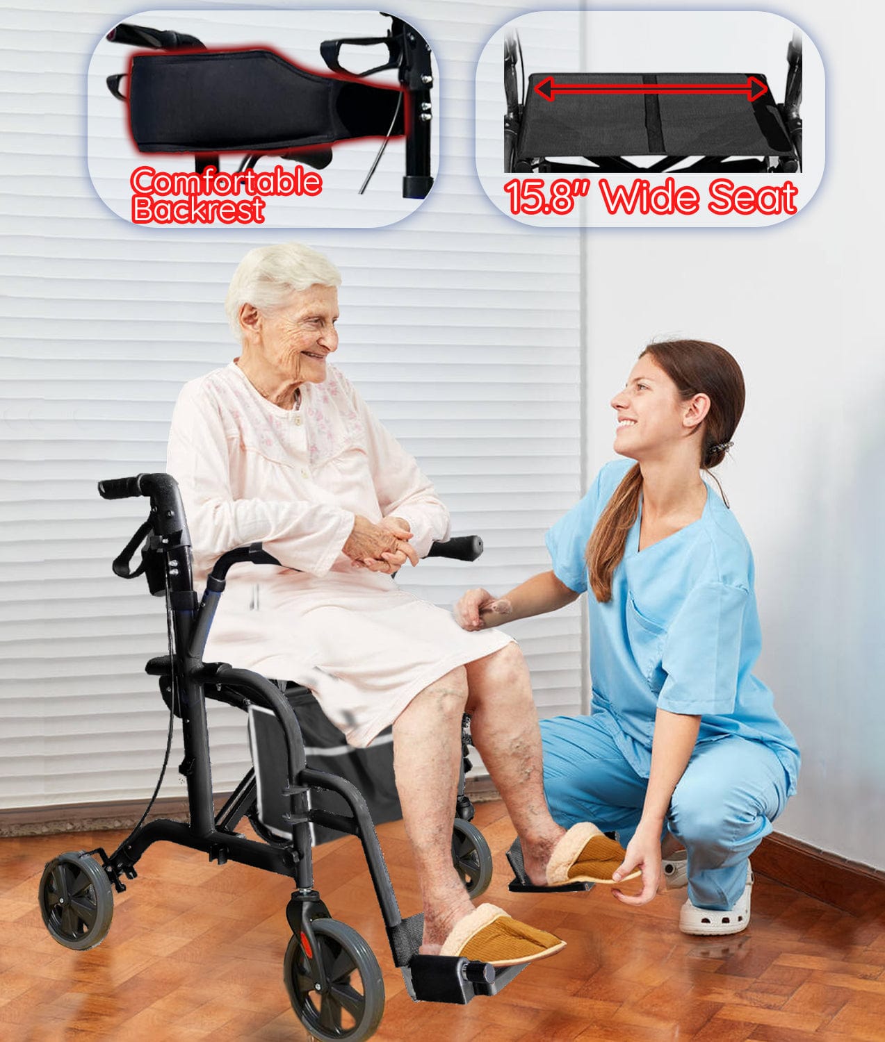 Bangeran Rollators & Walkers Day Walker Folding Rollator Walker Manual Wheelchair 3 in 1 Durable Foldable Rolling Walker with Seat