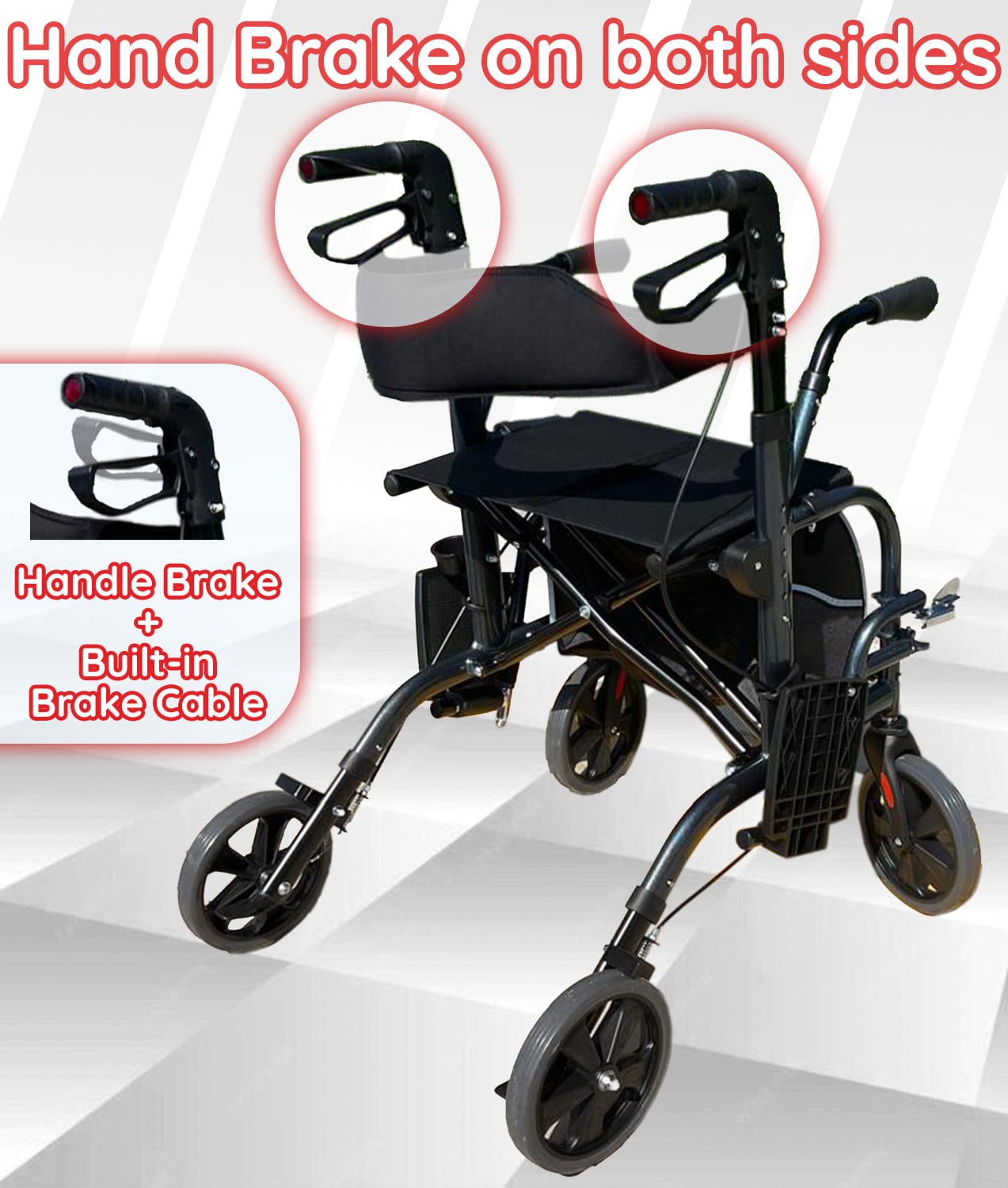 Bangeran Rollators & Walkers Day Walker Folding Rollator Walker Manual Wheelchair 3 in 1 Durable Foldable Rolling Walker with Seat