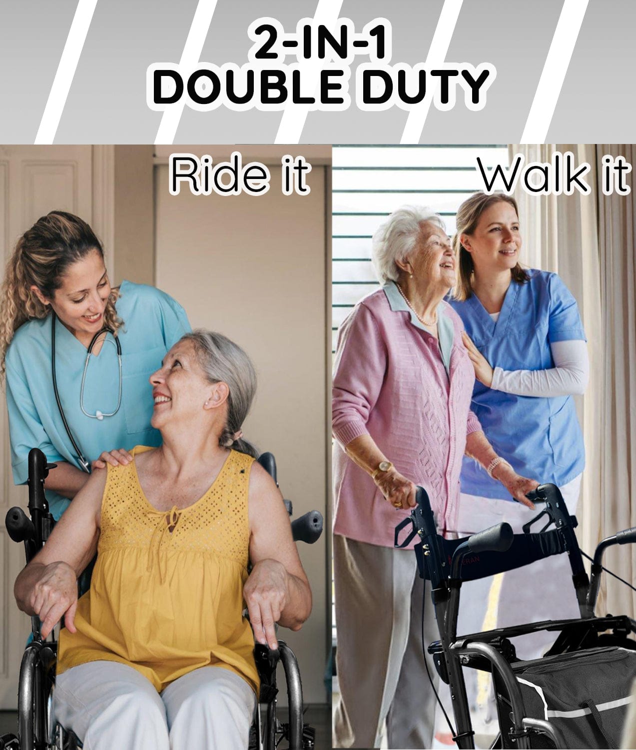 Bangeran Rollators & Walkers Day Walker Folding Rollator Walker Manual Wheelchair 3 in 1 Durable Foldable Rolling Walker with Seat