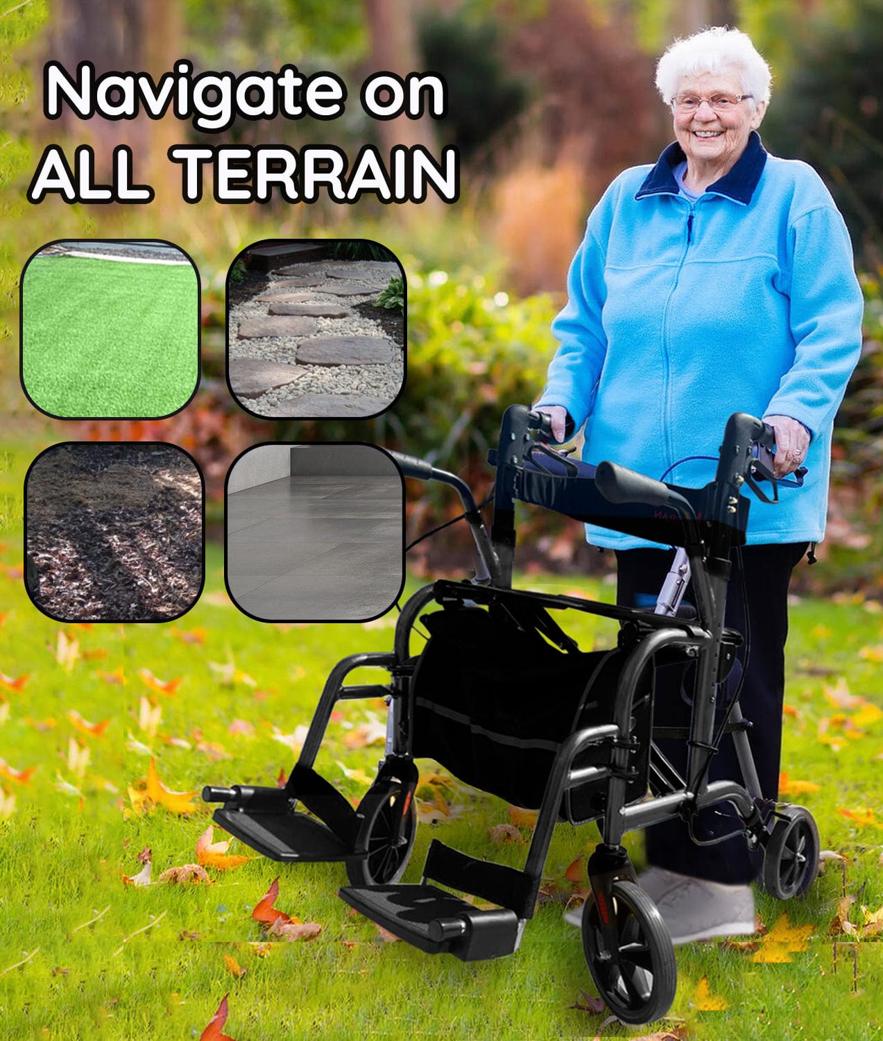 Bangeran Rollators & Walkers Day Walker Folding Rollator Walker Manual Wheelchair 3 in 1 Durable Foldable Rolling Walker with Seat