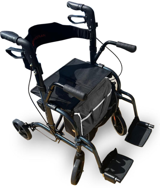 Bangeran Rollators & Walkers Black Day Walker Folding Rollator Walker Manual Wheelchair 3 in 1 Durable Foldable Rolling Walker with Seat
