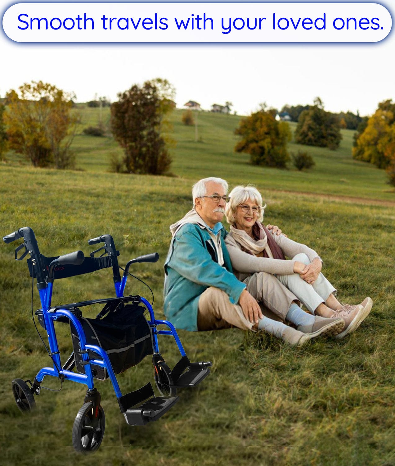 Bangeran Rollators & Walkers Day Walker Folding Rollator Walker Manual Wheelchair 3 in 1 Durable Foldable Rolling Walker with Seat