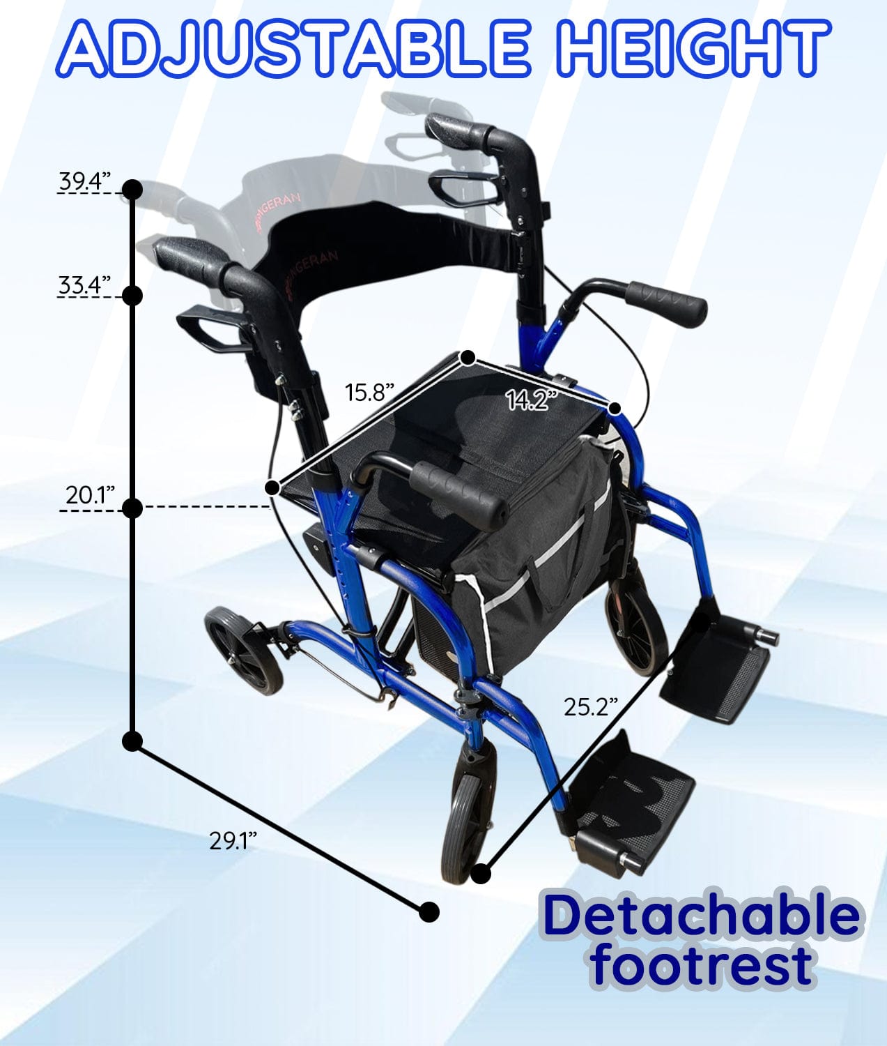 Bangeran Rollators & Walkers Day Walker Folding Rollator Walker Manual Wheelchair 3 in 1 Durable Foldable Rolling Walker with Seat