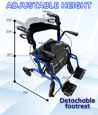 Bangeran Rollators & Walkers Day Walker Folding Rollator Walker Manual Wheelchair 3 in 1 Durable Foldable Rolling Walker with Seat