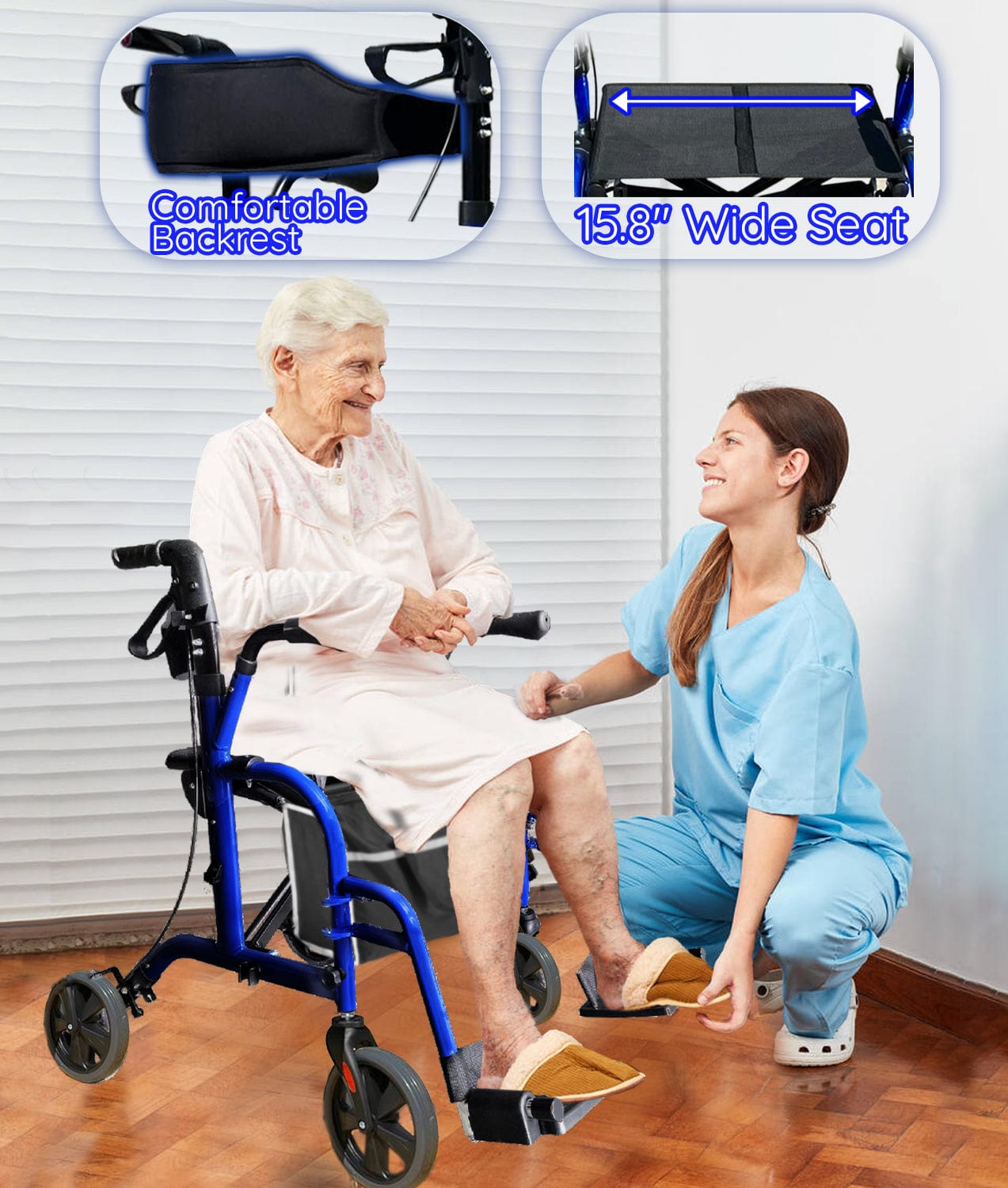 Bangeran Rollators & Walkers Day Walker Folding Rollator Walker Manual Wheelchair 3 in 1 Durable Foldable Rolling Walker with Seat