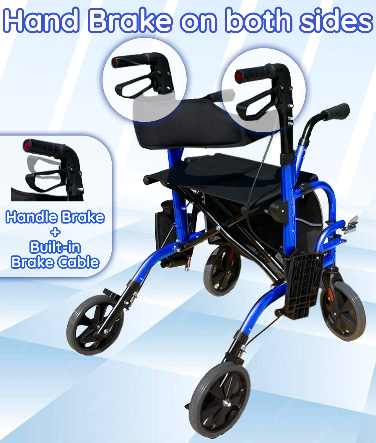 Bangeran Rollators & Walkers Day Walker Folding Rollator Walker Manual Wheelchair 3 in 1 Durable Foldable Rolling Walker with Seat