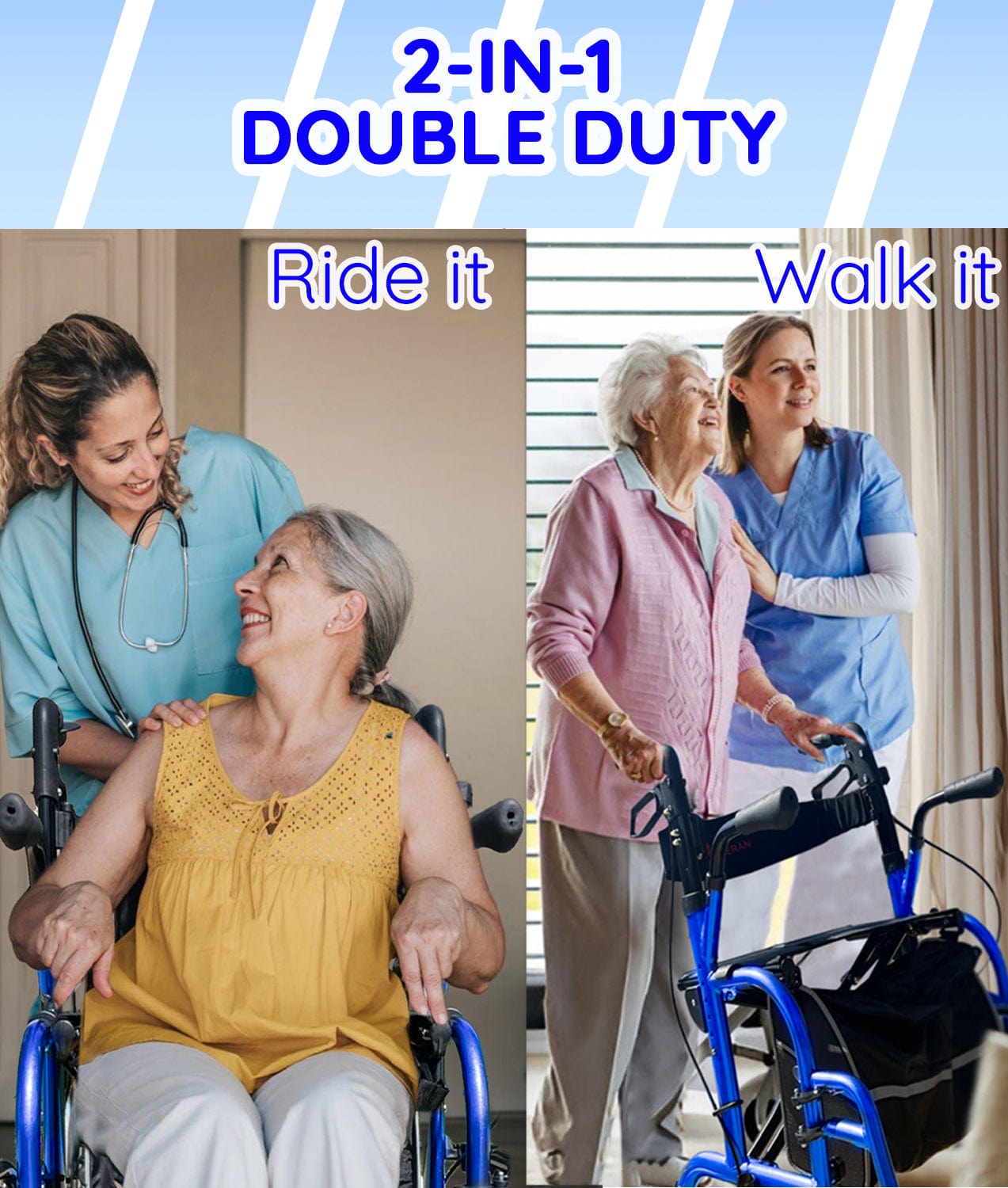 Bangeran Rollators & Walkers Day Walker Folding Rollator Walker Manual Wheelchair 3 in 1 Durable Foldable Rolling Walker with Seat