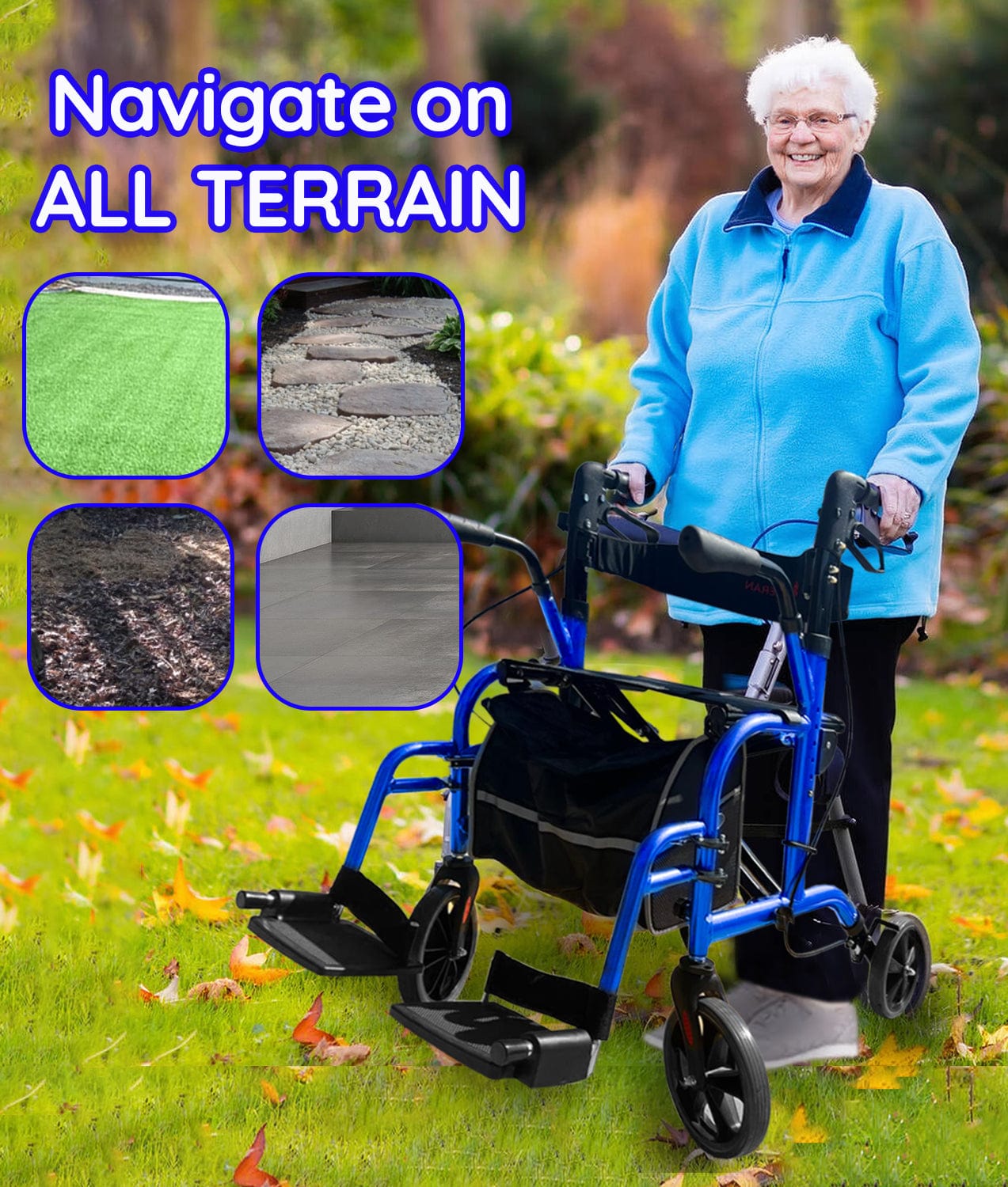 Bangeran Rollators & Walkers Day Walker Folding Rollator Walker Manual Wheelchair 3 in 1 Durable Foldable Rolling Walker with Seat