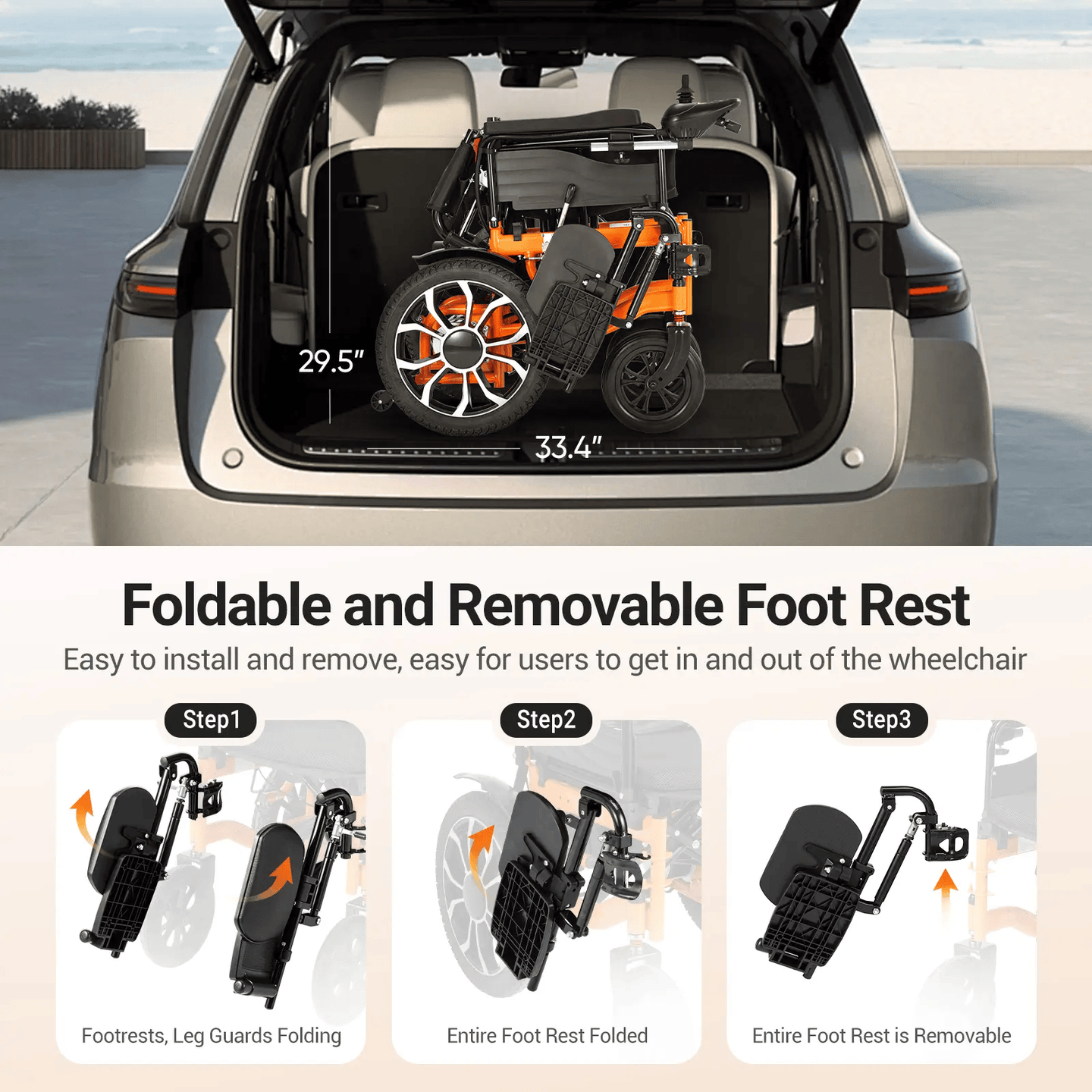 Fold and Travel Electric Wheelchair Reclining Electric Wheelchair 160° Adjustable Backrest Elevating Leg Rest