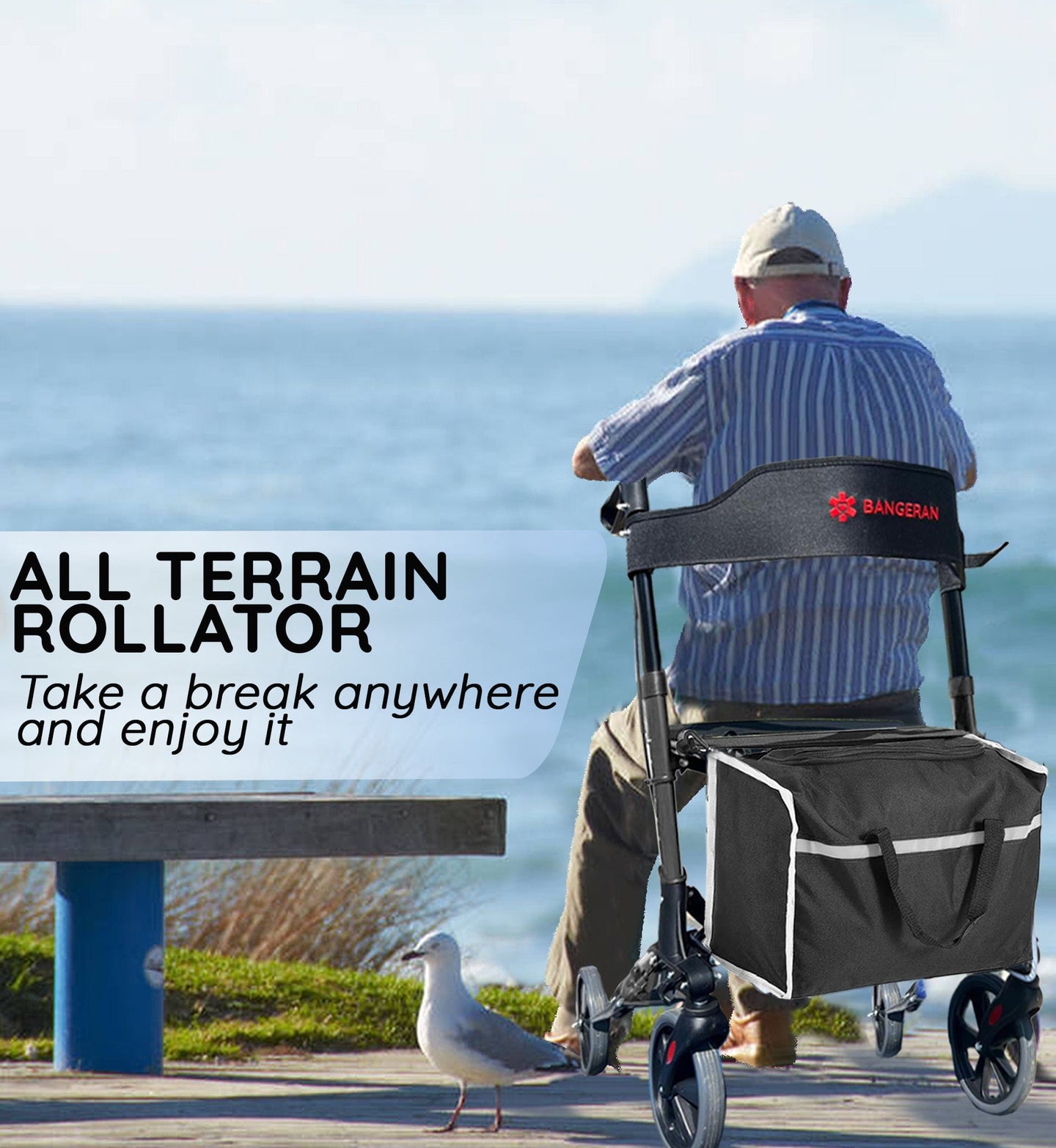 Bangeran Rollators & Walkers Easy Carry Folding Rollator Walker with Seat Foldable Rolling Walker with Durable Aluminum