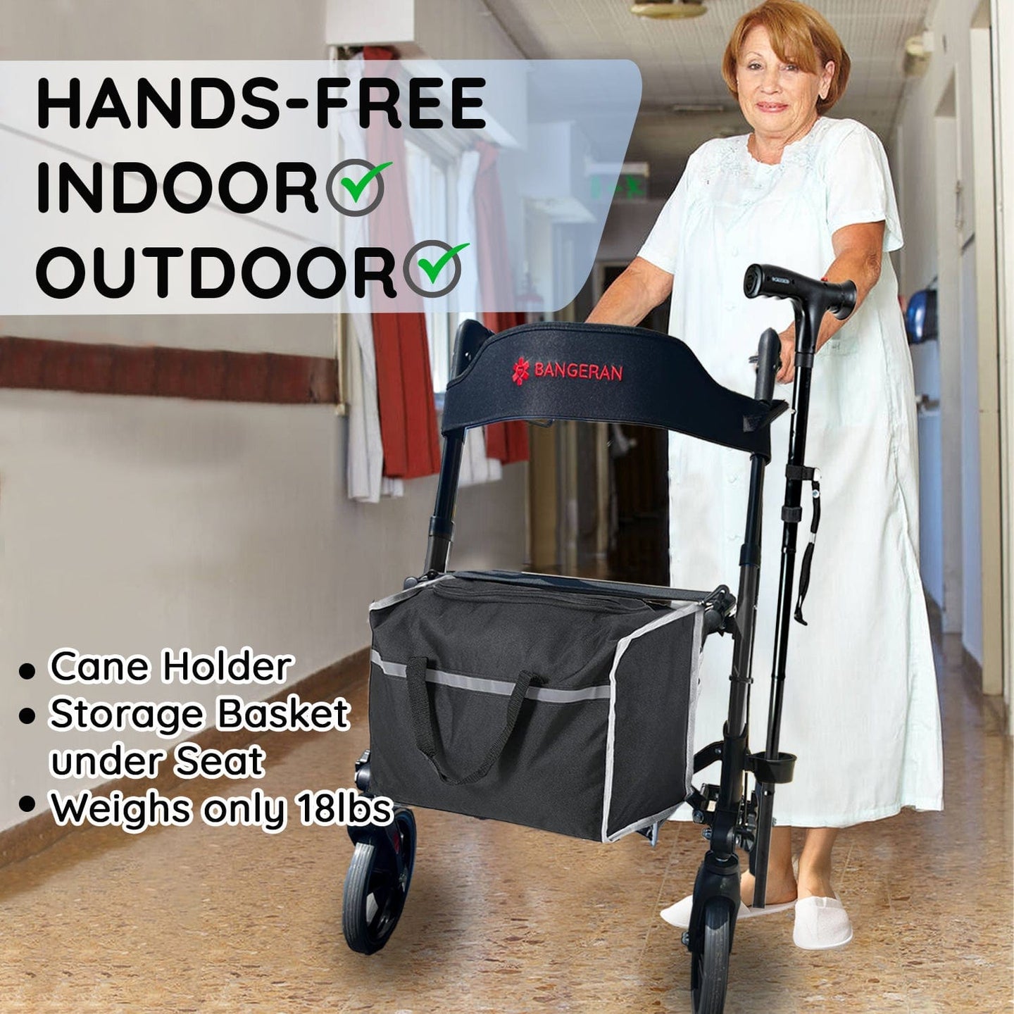 Bangeran Rollators & Walkers Easy Carry Folding Rollator Walker with Seat Foldable Rolling Walker with Durable Aluminum