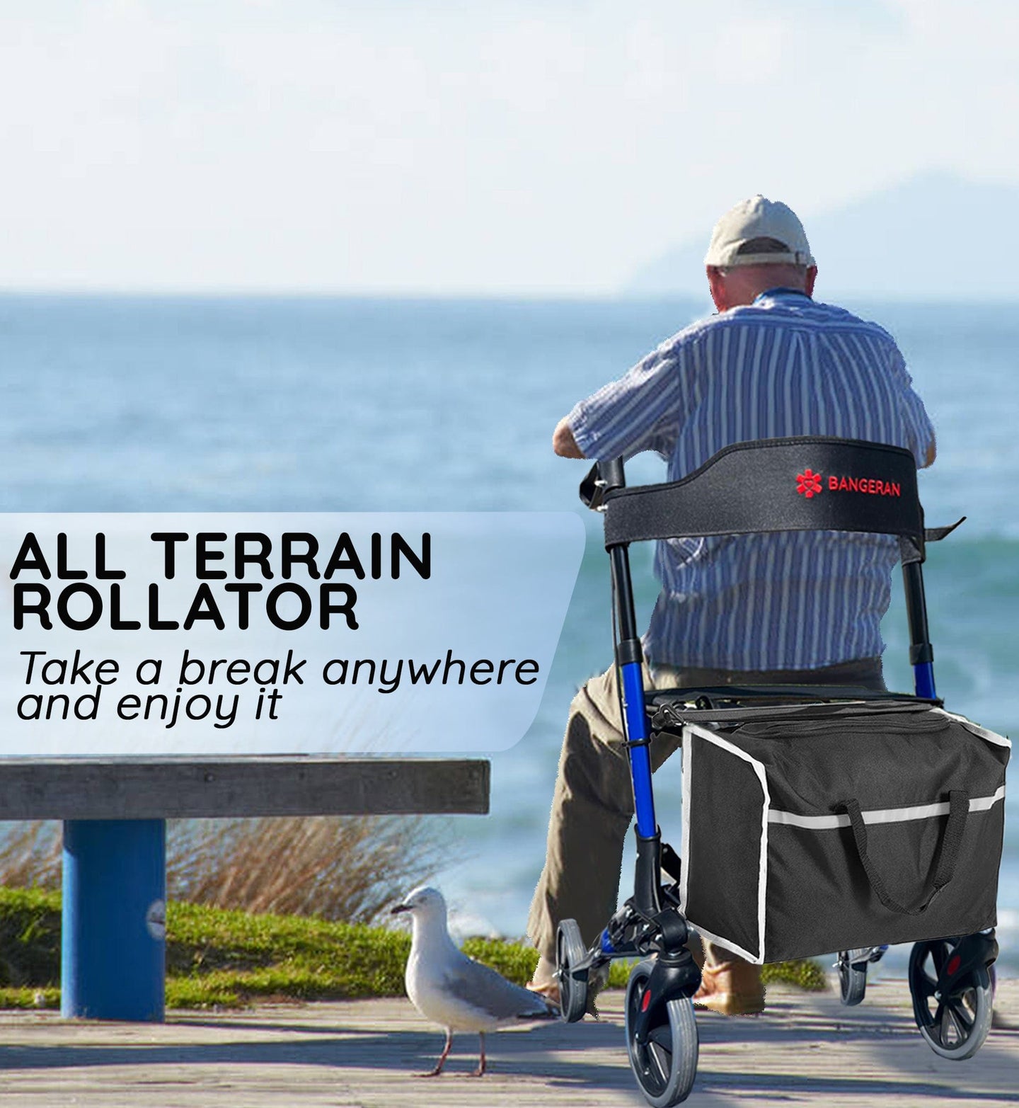 Bangeran Rollators & Walkers Easy Carry Folding Rollator Walker with Seat Foldable Rolling Walker with Durable Aluminum