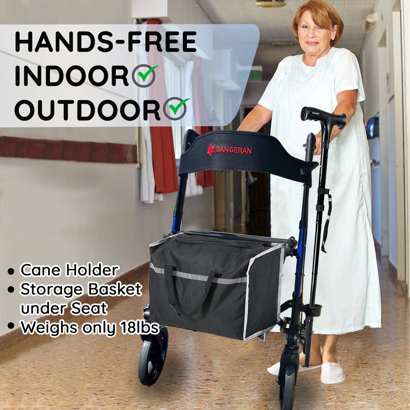 Bangeran Rollators & Walkers Easy Carry Folding Rollator Walker with Seat Foldable Rolling Walker with Durable Aluminum