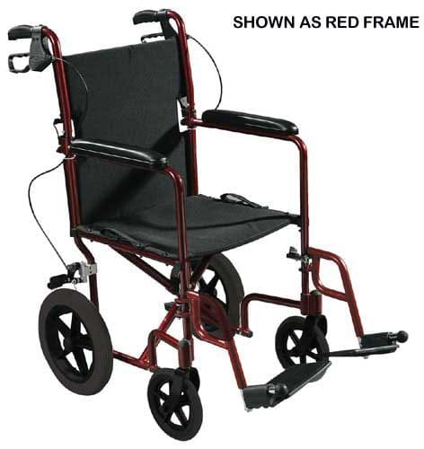 Complete Medical Wheelchairs & Accessories Expedition Aluminum Transport Chair w/Loop Locks, 19" Red