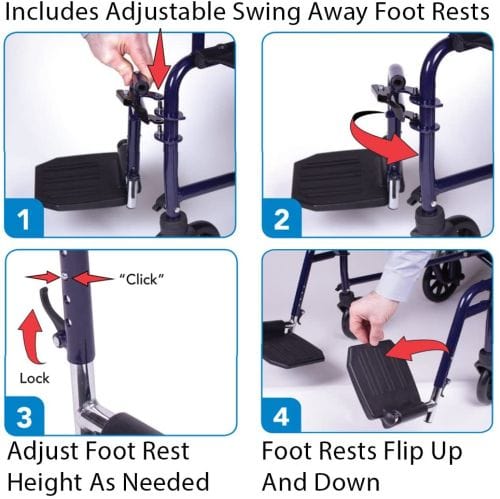 Complete Medical Mobility Products Transport Chair, 19", Steel Metallic Blue, Folding
