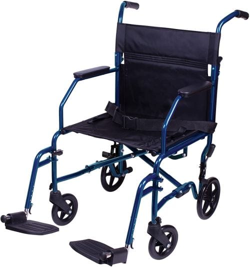 Complete Medical Mobility Products Transport Chair, 19", Steel Metallic Blue, Folding