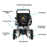 Fold and Travel Electric Wheelchair Electric Wheelchair Silver, Black Seat Premium Lightweight