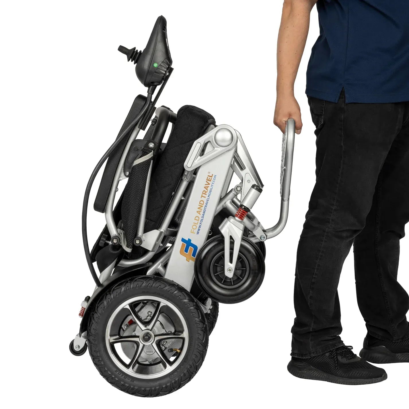 Fold and Travel Electric Wheelchair Electric Wheelchair Silver, Black Seat Premium Lightweight