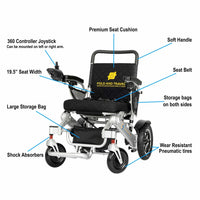 Fold and Travel Electric Wheelchair Electric Wheelchair Silver, Black Seat Premium Lightweight