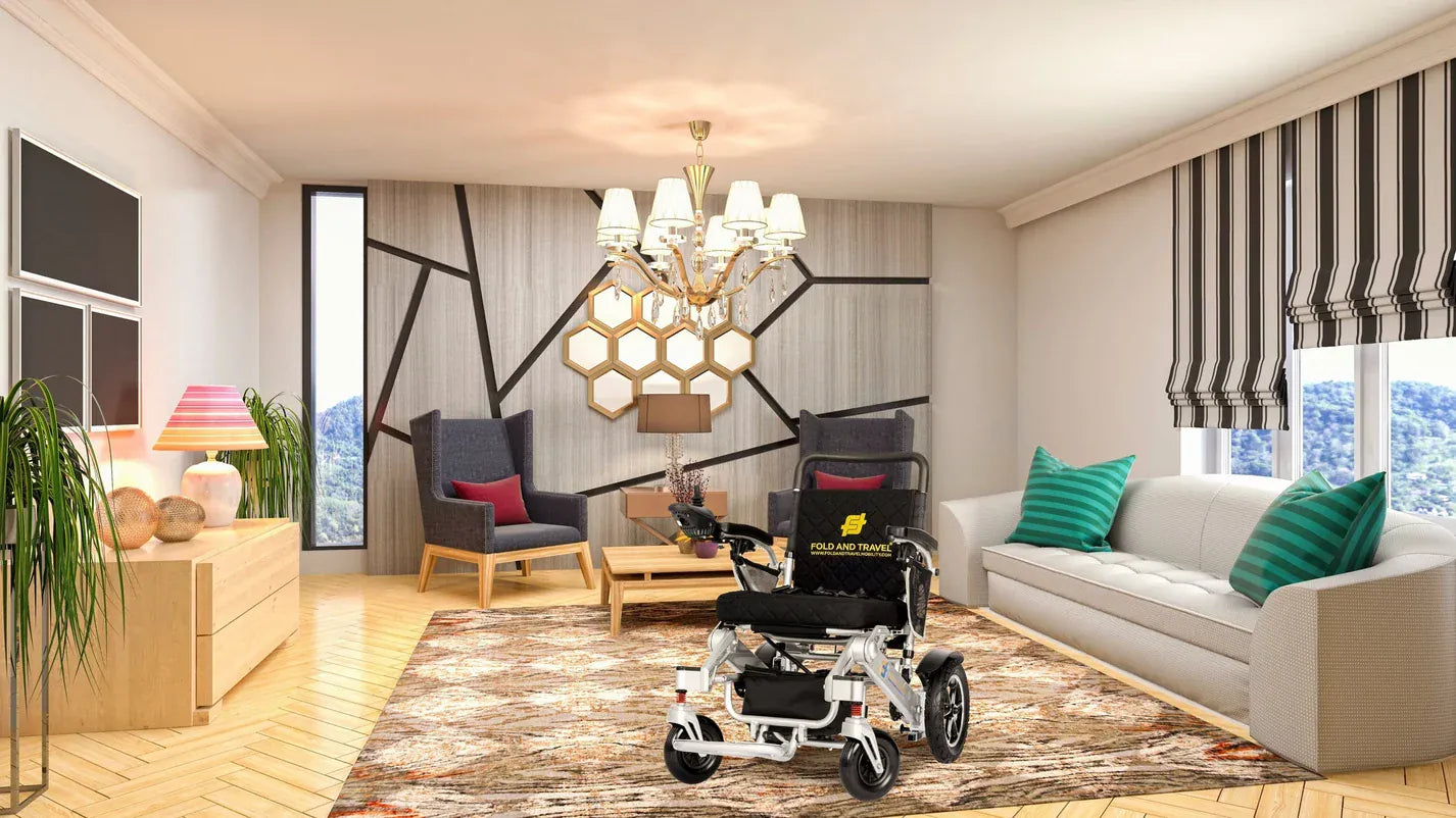 Fold and Travel Electric Wheelchair Electric Wheelchair Silver, Black Seat Premium Lightweight