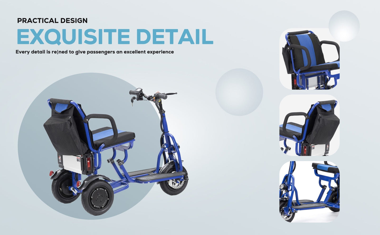 Fold & Travel Mobility Mobility Scooter Folding Electric Mobility Scooter 3 Wheel Lightweight Portable Power Travel Scooters