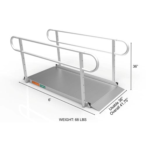 Complete Medical Wheelchairs & Accessories Portable Ramp, Solid Surface 6' w/Handrails Two-Line 3G
