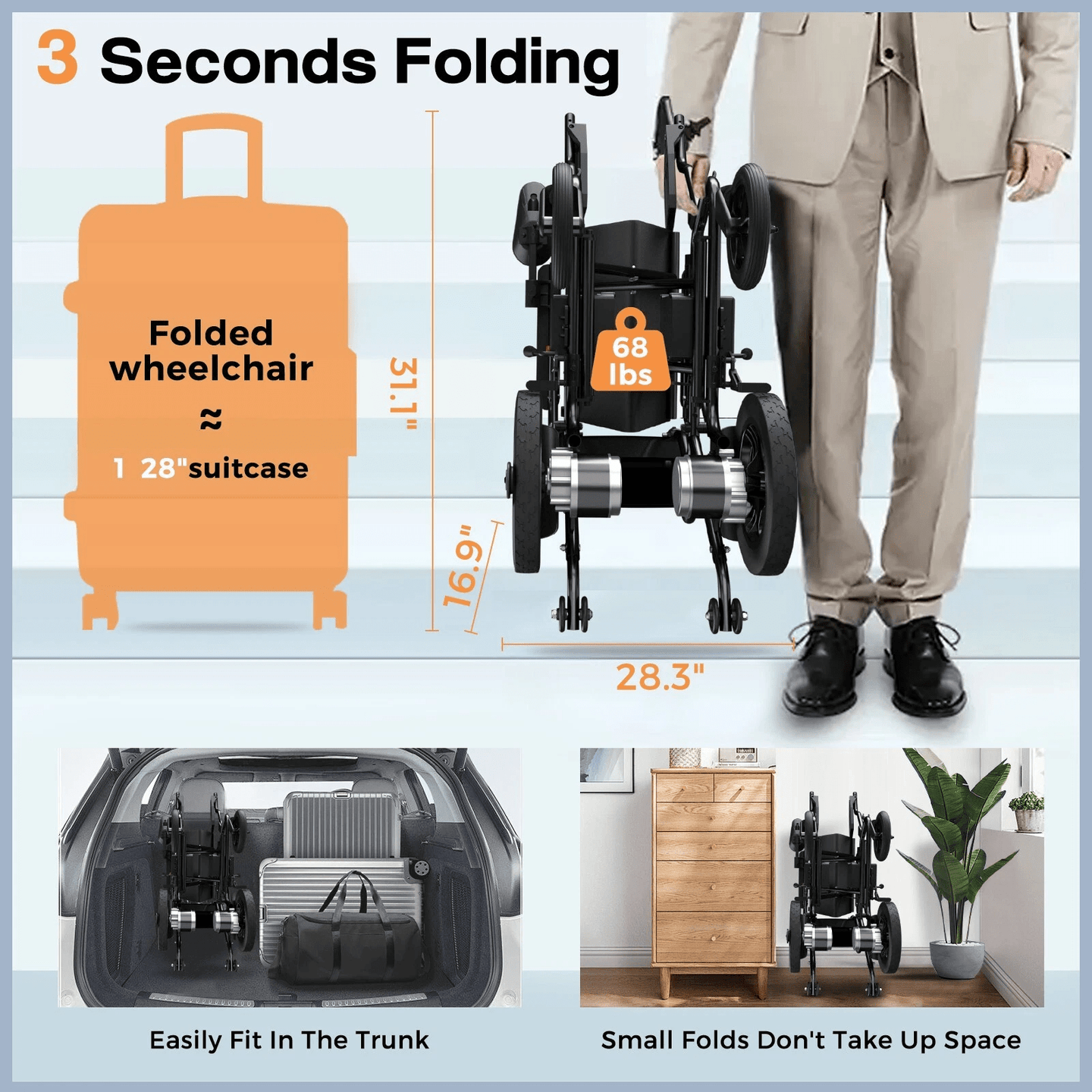 Fold & Travel Mobility Electric Wheelchair Super Lightweight Folding Electric Wheelchair