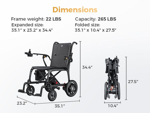 Fold & Travel Mobility Gray Paiseec Carbon Fiber Electric Wheelchair Q5