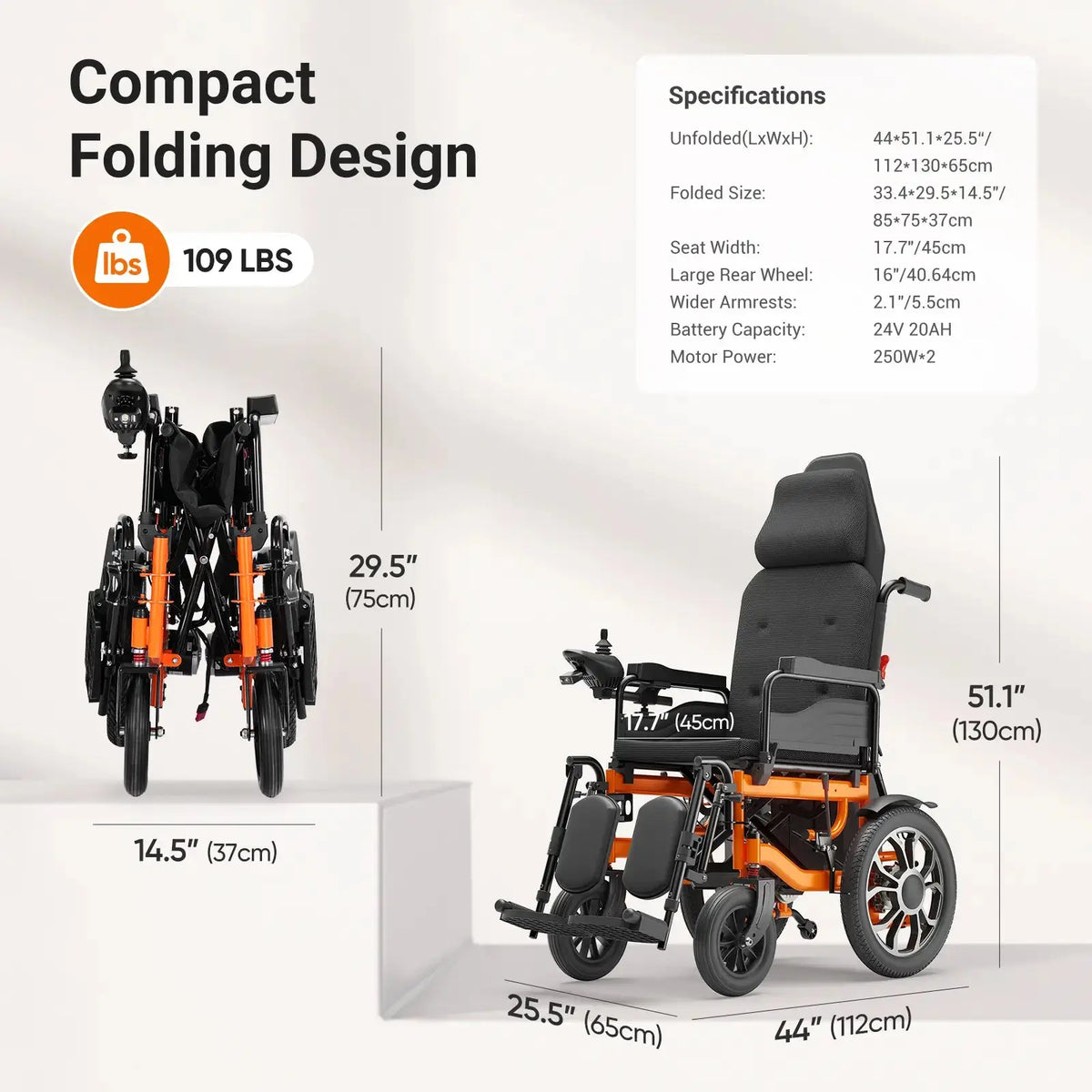 Fold & Travel Mobility accessibility equipment 160° Adjustable Backrest Reclining Electric Wheelchair E310S