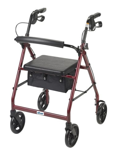 Complete Medical Mobility Products Rollator, Aluminum w/Fold-Up & Remov Back, Padded Seat Red